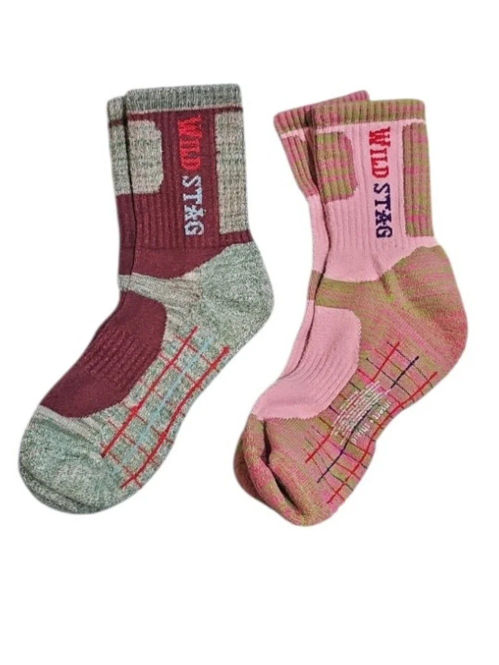 Wild Stag Insect Shield Hiking Socks 2 Pair Pink Green Bug Repellent Outdoor
